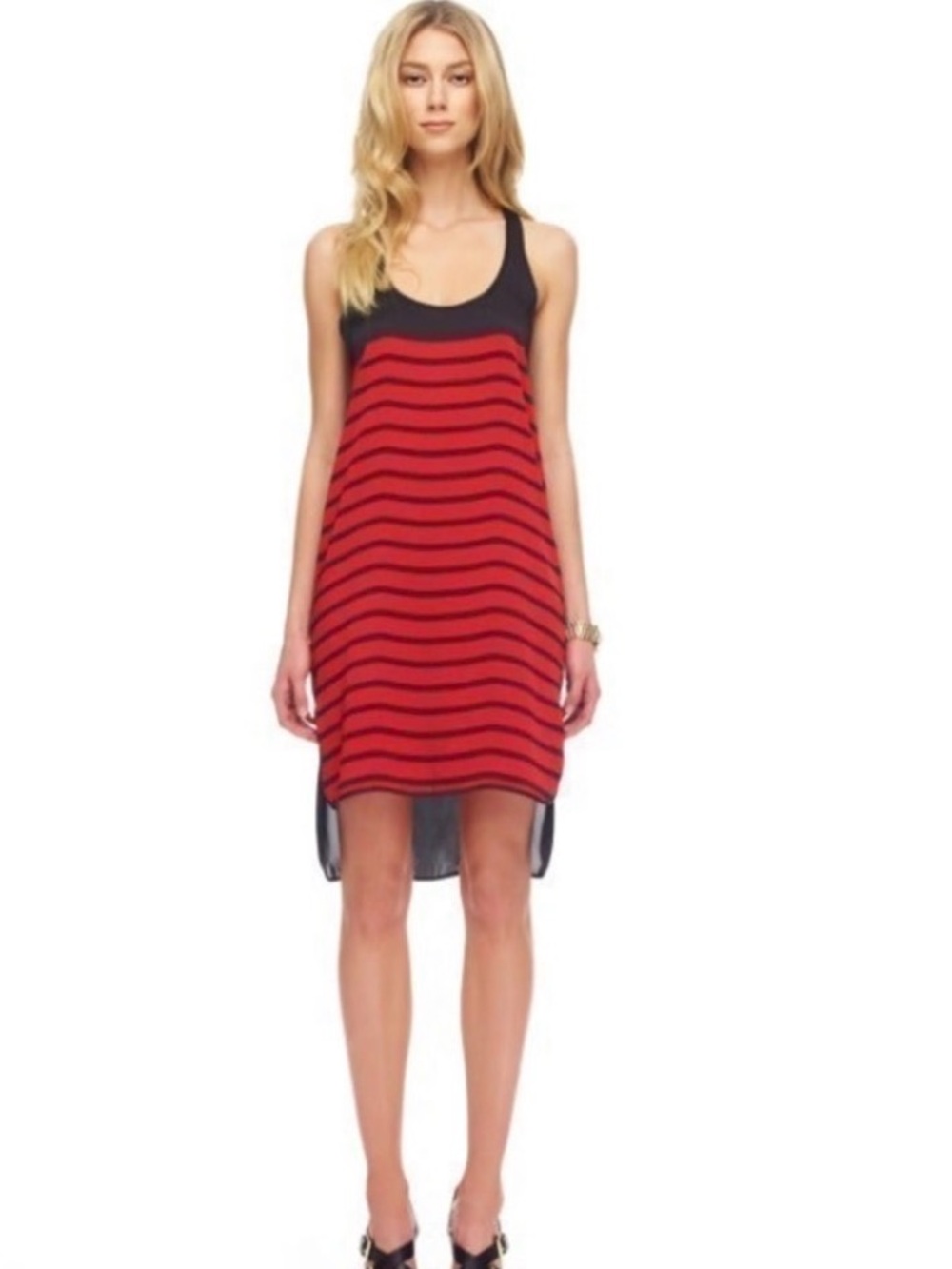 Michael Kors Red & Black Striped High-Low Tank Dress